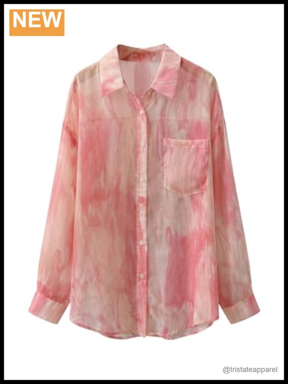 Sheer Mesh Long Sleeve Button Down Tie Dye Blouse Shirt for Women Business
